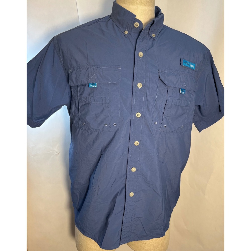 Tuna Men's Blue‎ Fishing Hiking Outdoor Shirt Size Medium Blue Breathable